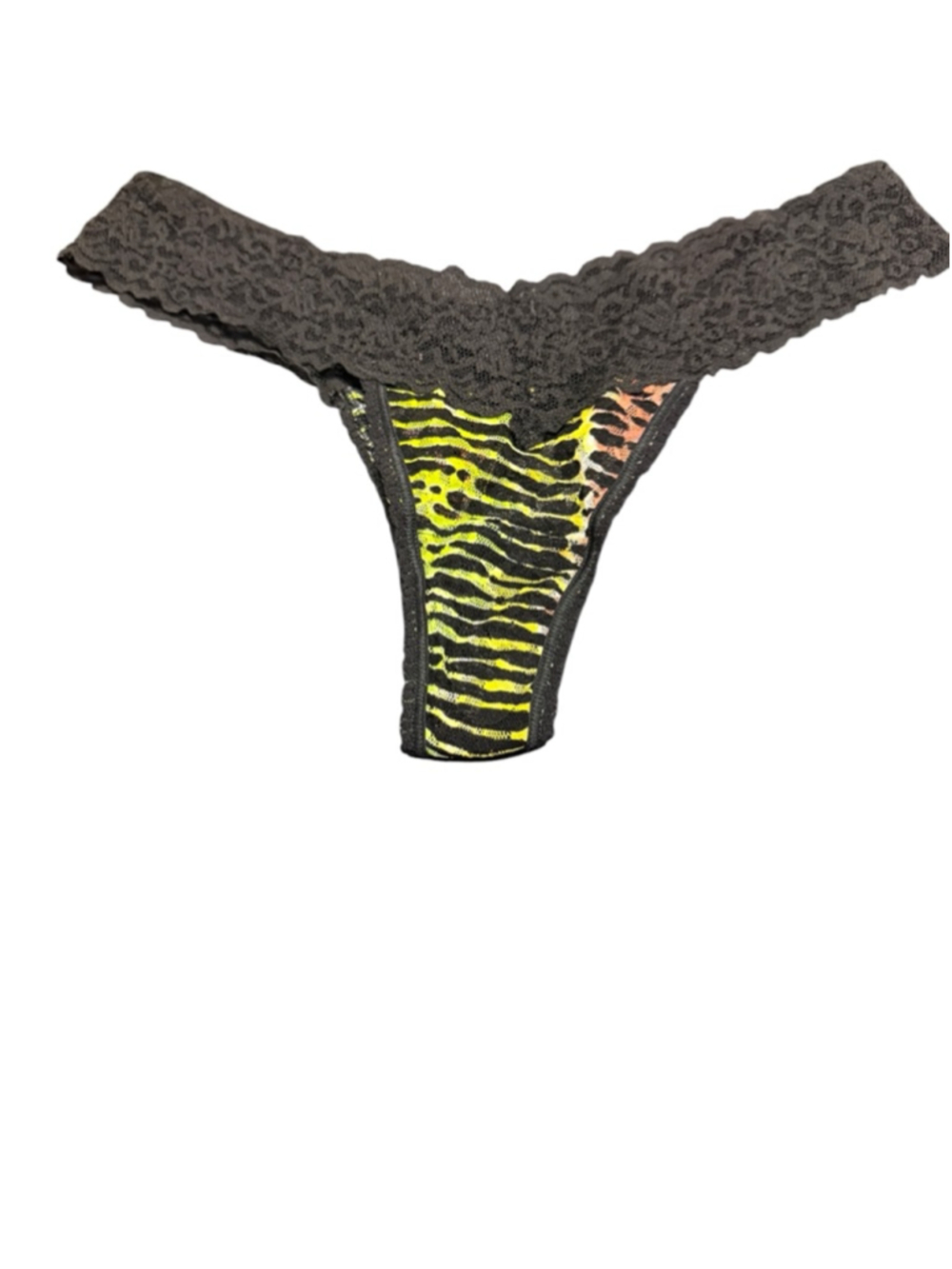 Women's Victoria's Secret One Size Black Yellow Animal Print Thong Panty